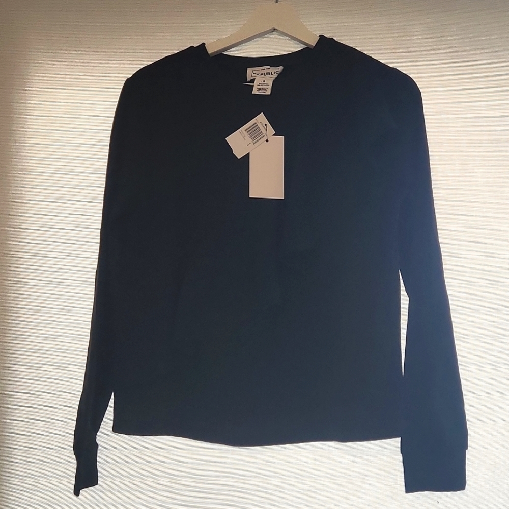 For the Republic Black Long Sleeve Ruffle Top
